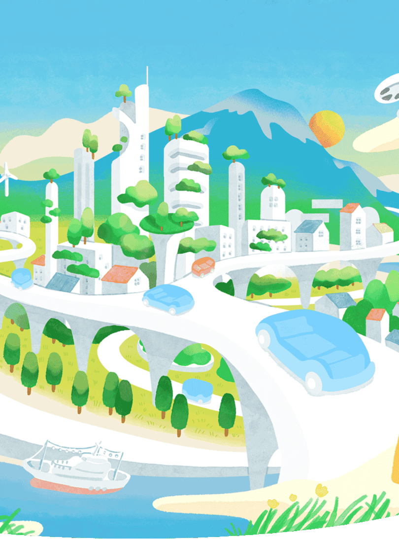 持続可能な未来を創る山陰の風景イラスト